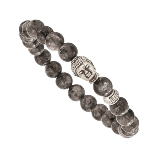Belle Amore Men's Labradorite and Buddha Beaded Bracelet