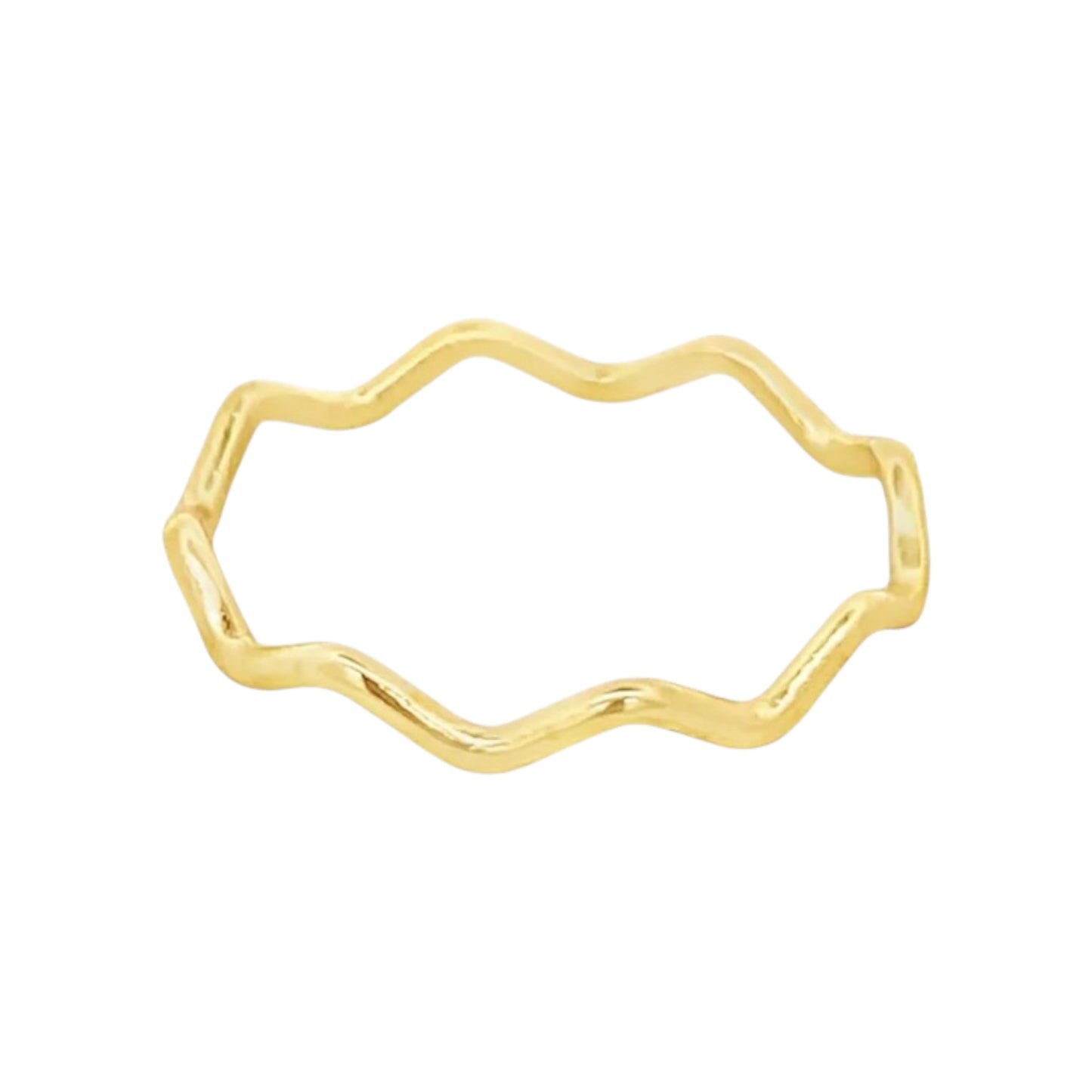 Gold ring with wavy design on a white background