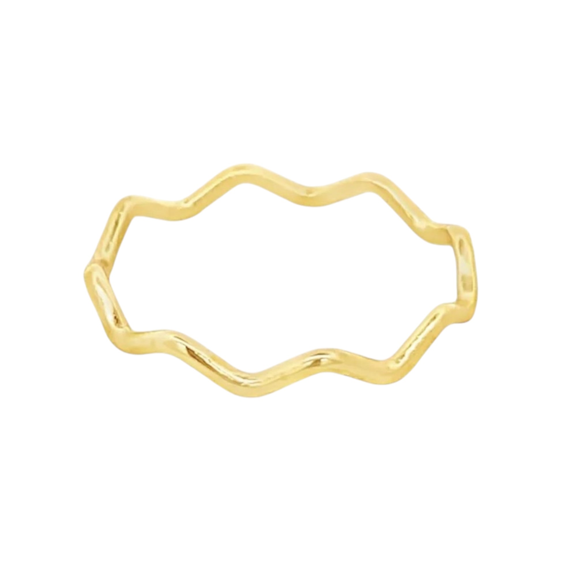 Gold ring with wavy design on a white background