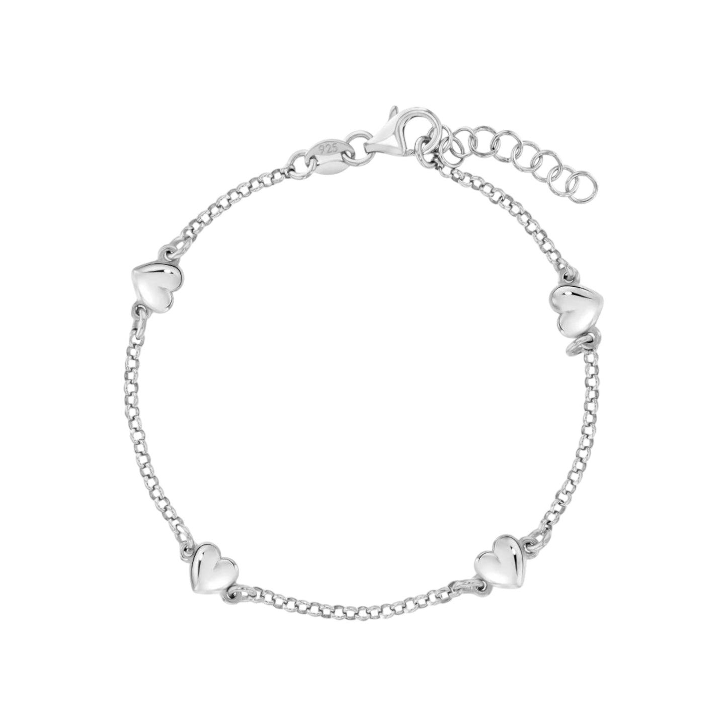 Sterling Silver Puffed Linked Hearts Link Girls Bracelet