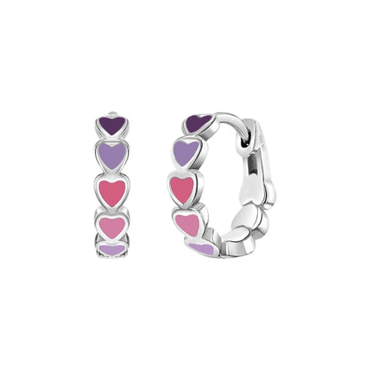 Girls Sterling Silver Heart Cascade Girls Huggie Hoops
