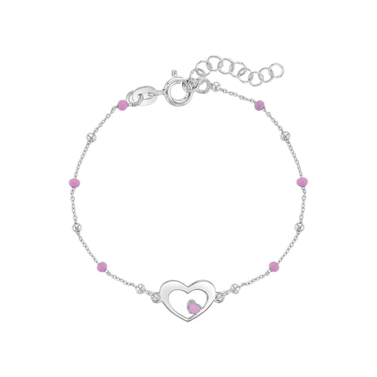Sterling Silver 5.5"-6" Dainty Enamel Heart Girls Bracelet