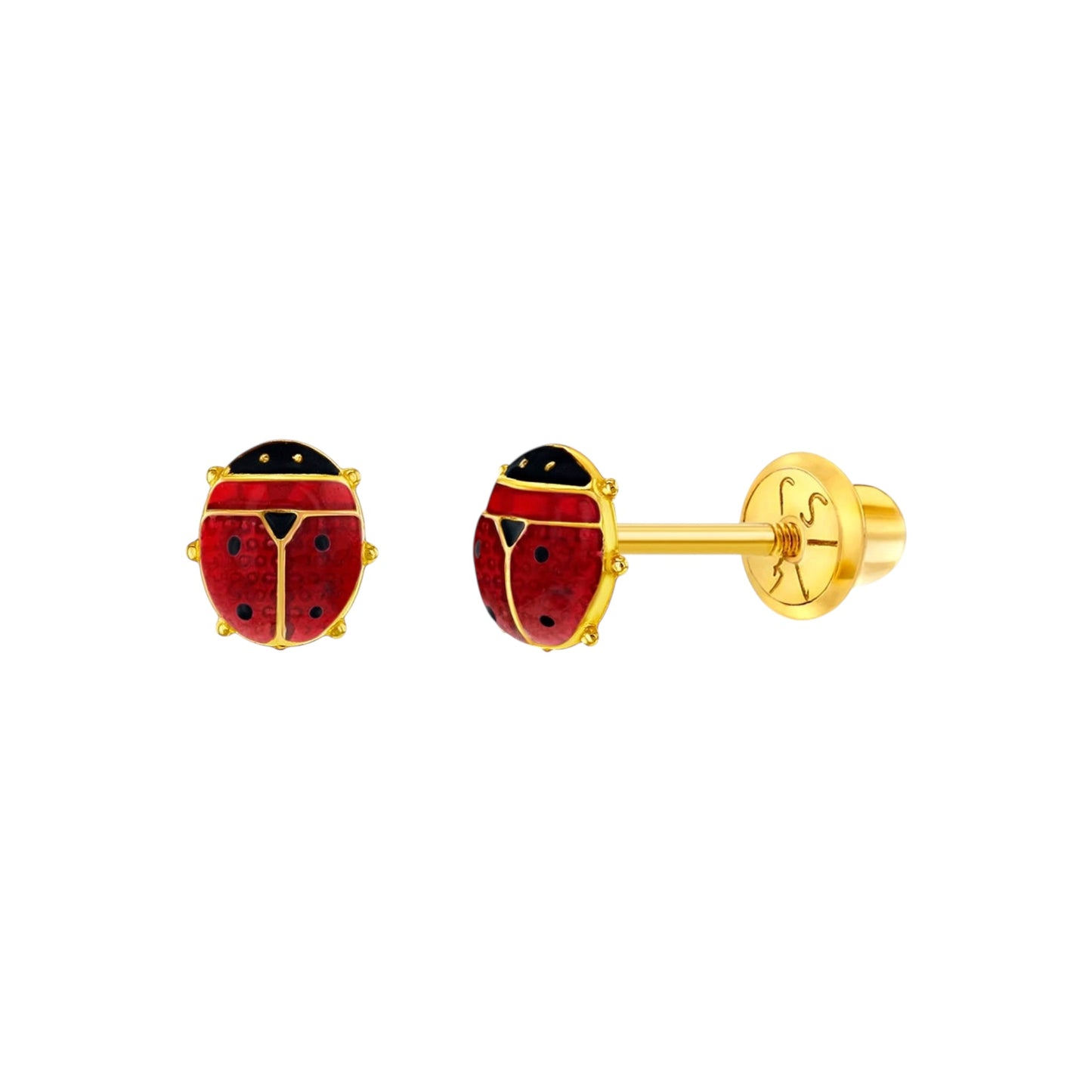 14k Gold Colorful Ladybug Screw Back Girls Earrings