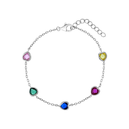 6"- 7" Multicolored Heart CZ Kids Girls Bracelet - Sterling Silver
