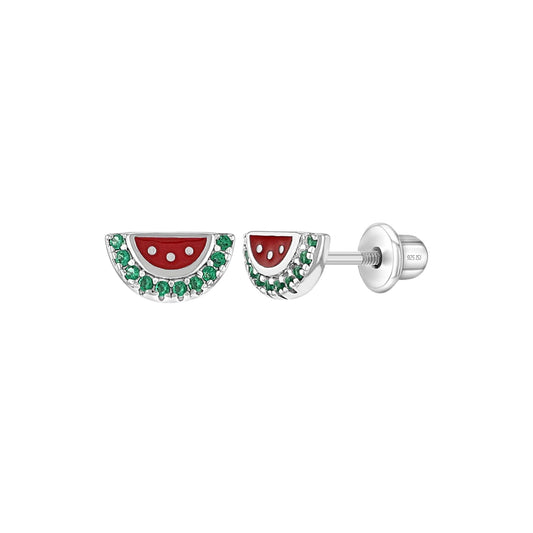 Sterling Silver Watermelon Season Screw Back Earrings
