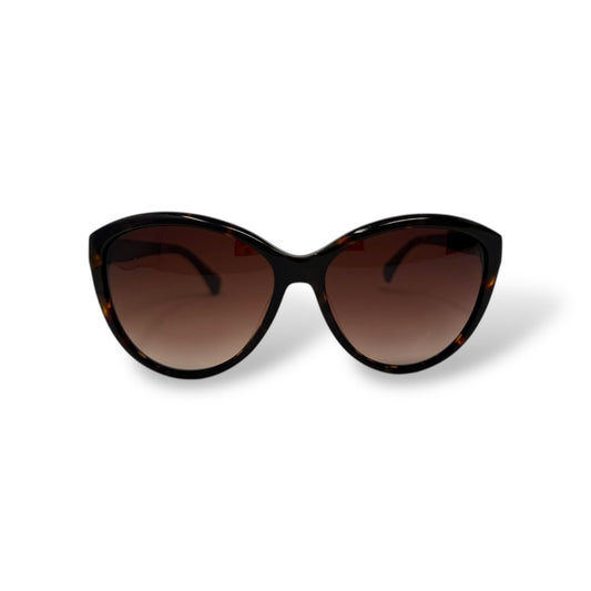 Black sunglasses with brown lenses on a white background