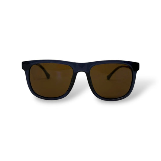 Sunglasses with dark lenses and black frame on a white background