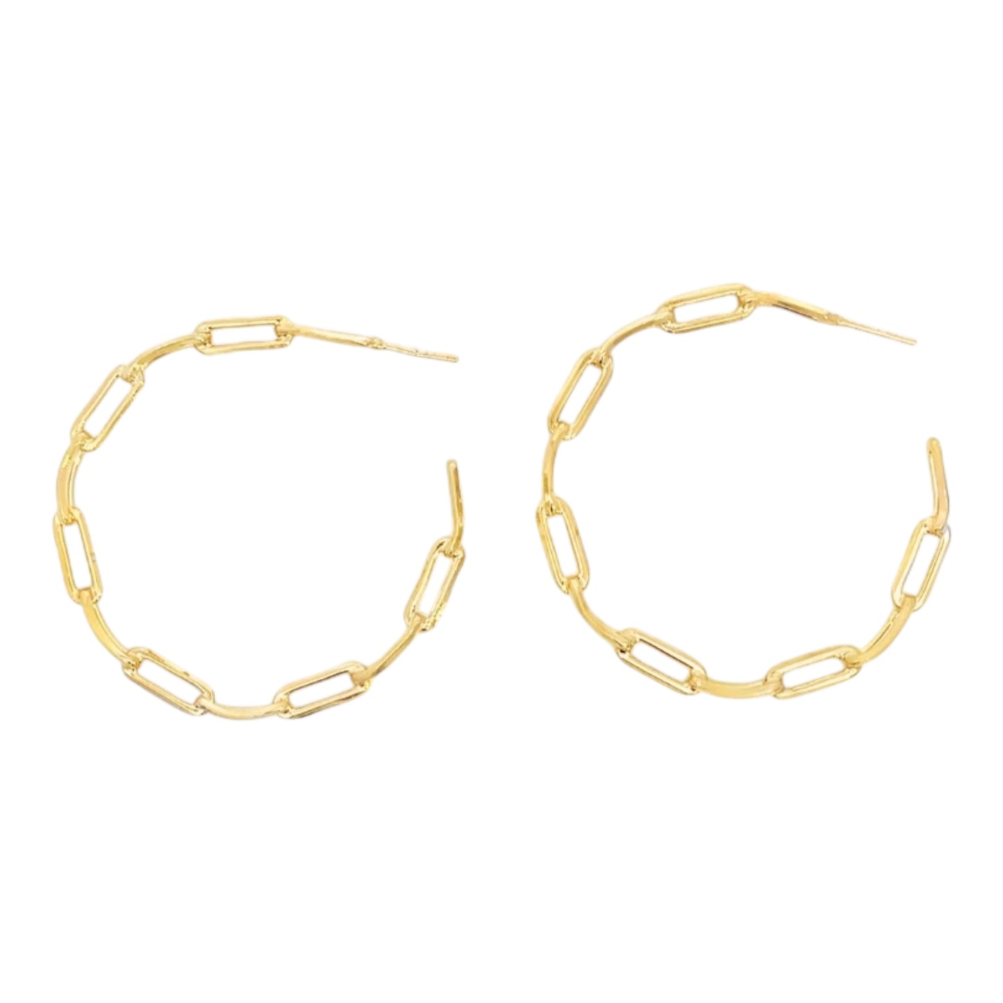 18K Gold Filled, Paperclip Chain Open Hoop Earrings