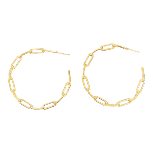 18K Gold Filled, Paperclip Chain Open Hoop Earrings