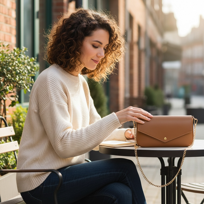 Women's Italian Leather Busta Classica Camel Handbag