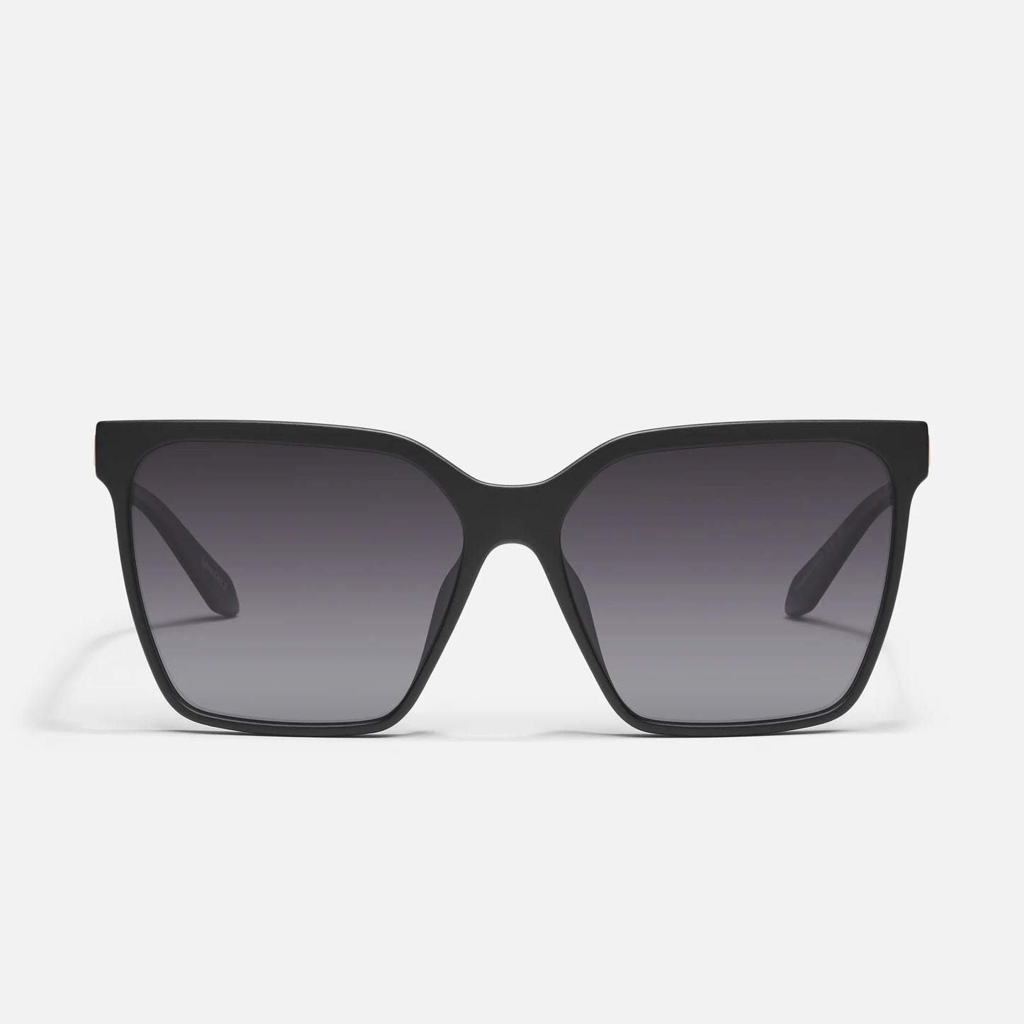 Black sunglasses with dark lenses on a white background