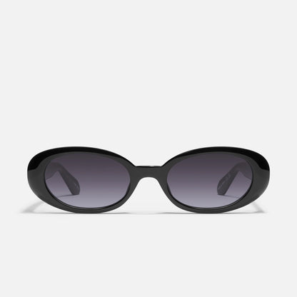Black sunglasses with dark lenses on a white background