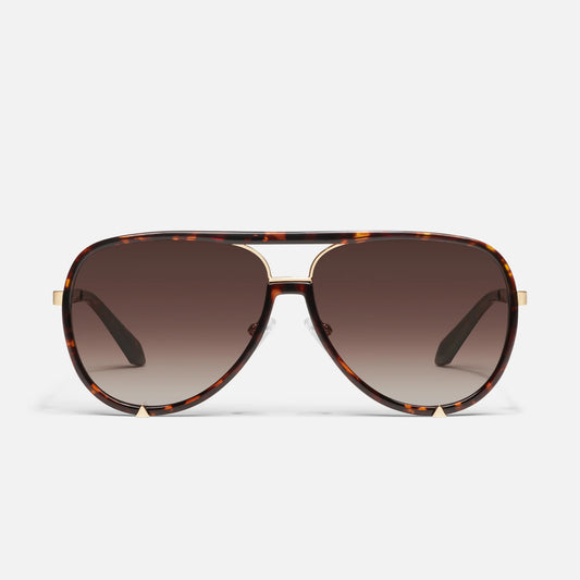 Aviator sunglasses with tortoiseshell frame and gradient lenses on a white background