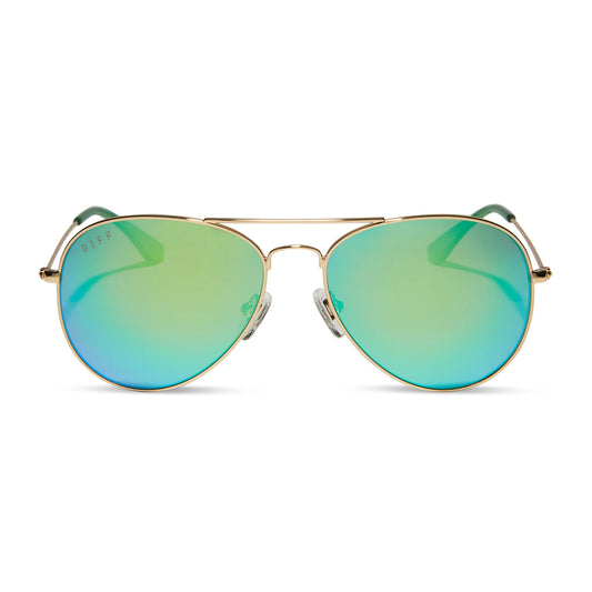 Diff Eyewear Cruz Gold Frame with Green Mirror Polarized Lens Sunglasses