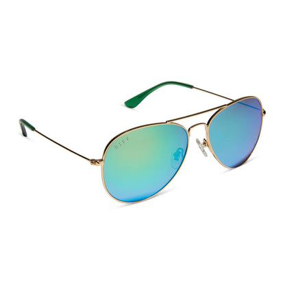 Cruz Gold Frame with Green Mirror Polarized Lens Sunglasses
