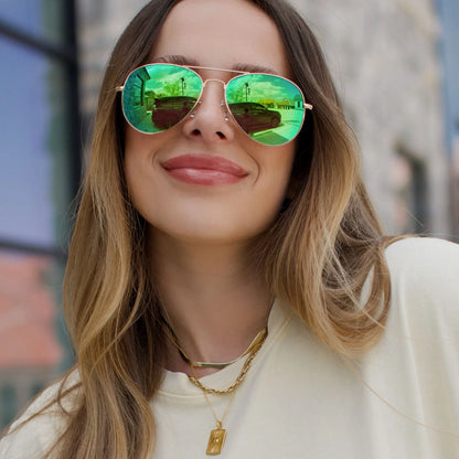 Cruz Gold Frame with Green Mirror Polarized Lens Sunglasses