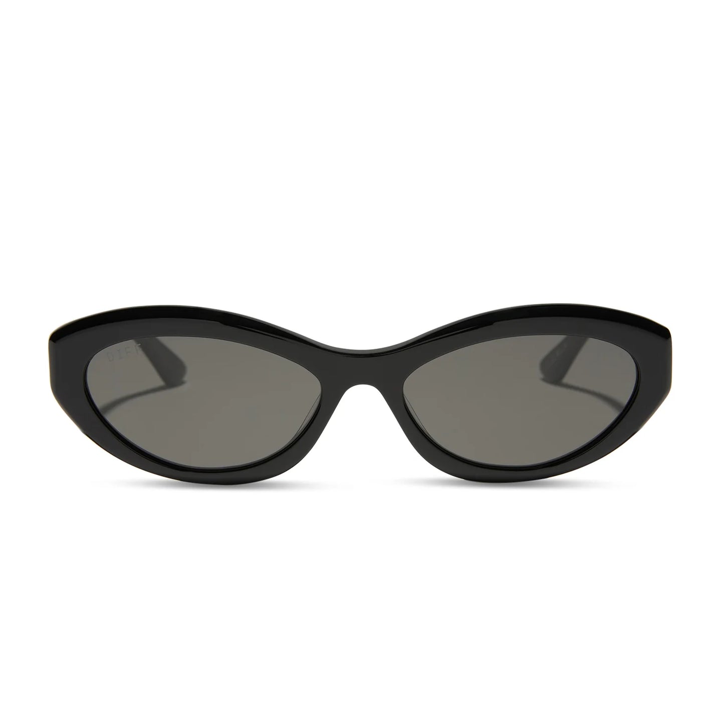 Black sunglasses with dark lenses on a white background