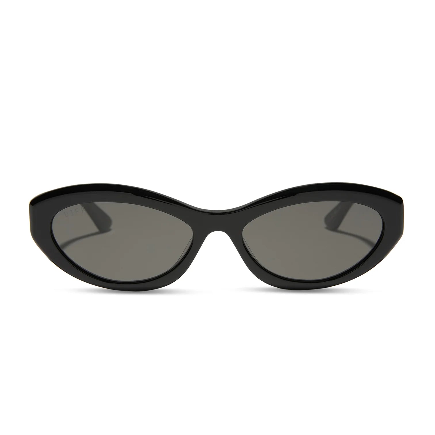 Black sunglasses with dark lenses on a white background