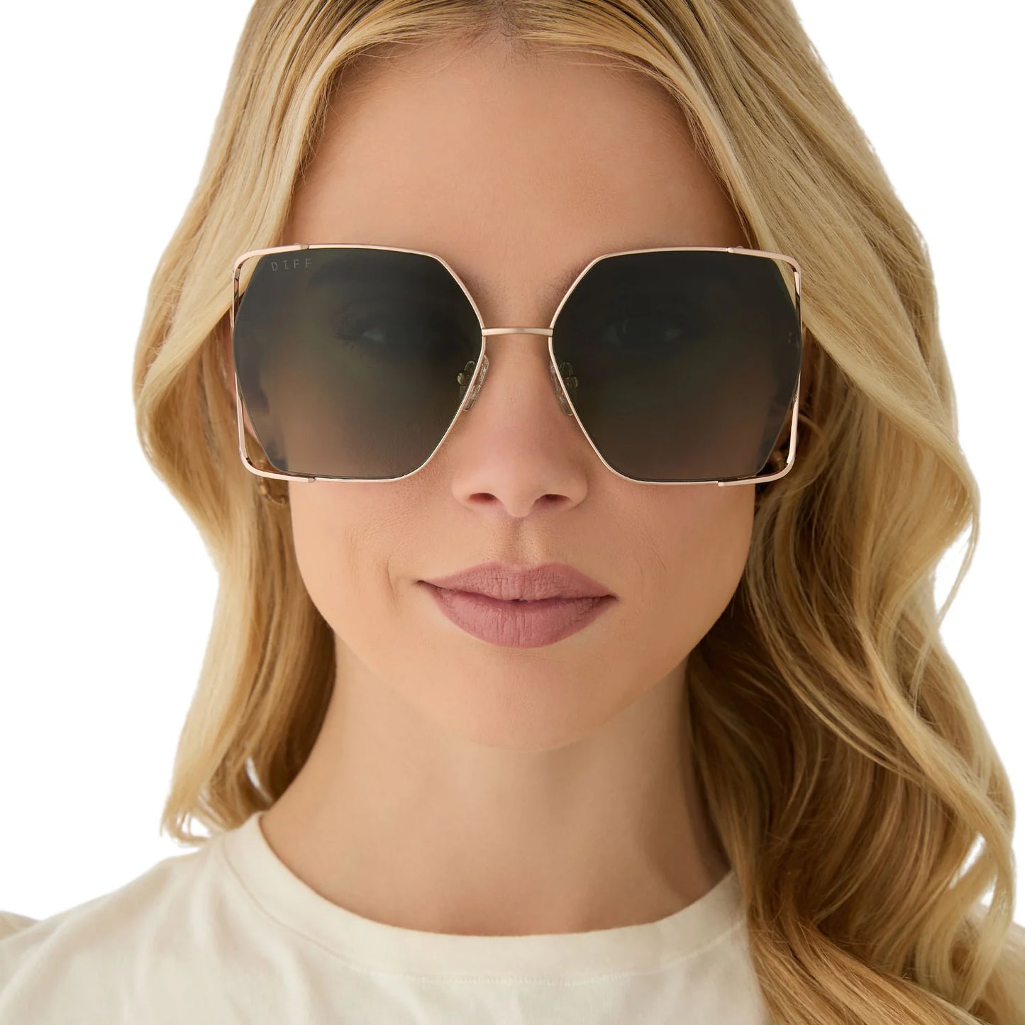 Diff Eyewear Donna IV Brushed Champagne Frame with Cool Matcha Lens Sunglasses