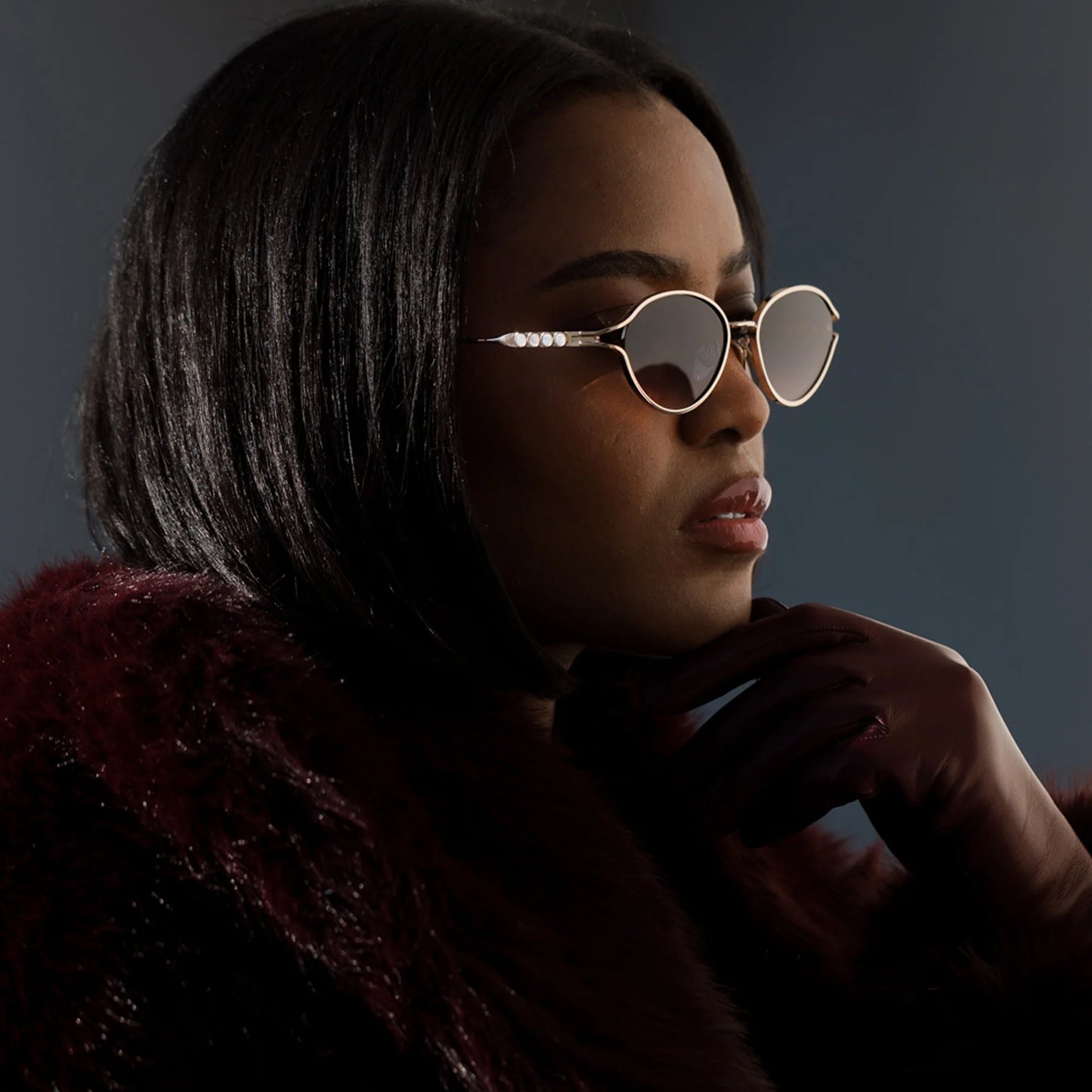 Formal Affair Adorned Gold Frame and Brown Rose Lens Sunglasses