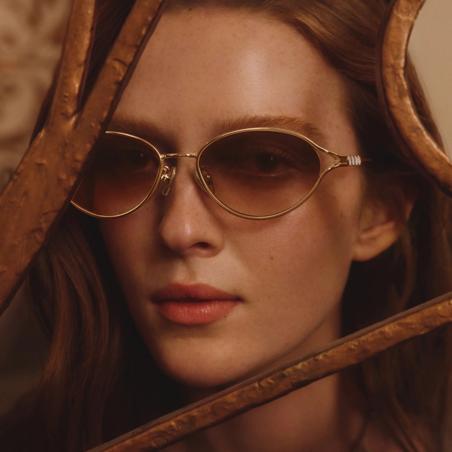 Formal Affair Adorned Gold Frame and Brown Rose Lens Sunglasses