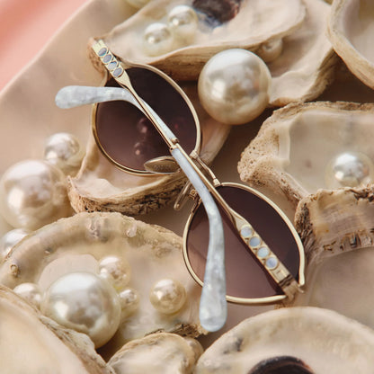 Formal Affair Adorned Gold Frame and Brown Rose Lens Sunglasses