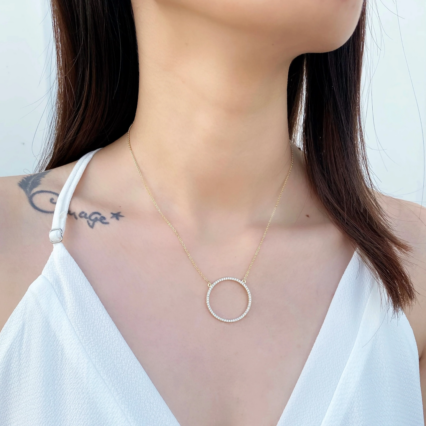 Large Pave Circle Necklace