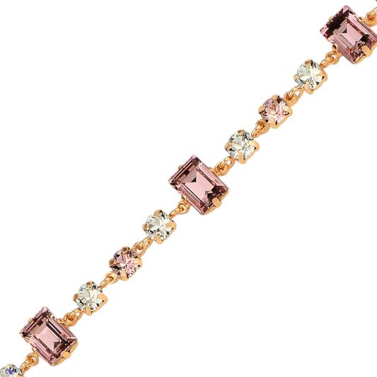 Material: 925 sterling silver, 3 light pink rectangle and light blue circle Swarovski crystals 

Color: silver, pink and blue 

Measurement: 6" length, 1.5" extension, 8 mm wide