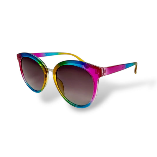 Multicolored sunglasses with a gradient effect on a white background
Frame style: round

Frame Color: rainbow frame

Lens Color:&nbsp; black gradient

Measurements: 50 mm - 10 mm - 130 mm

lens technology: 100% UVA/B sun protection