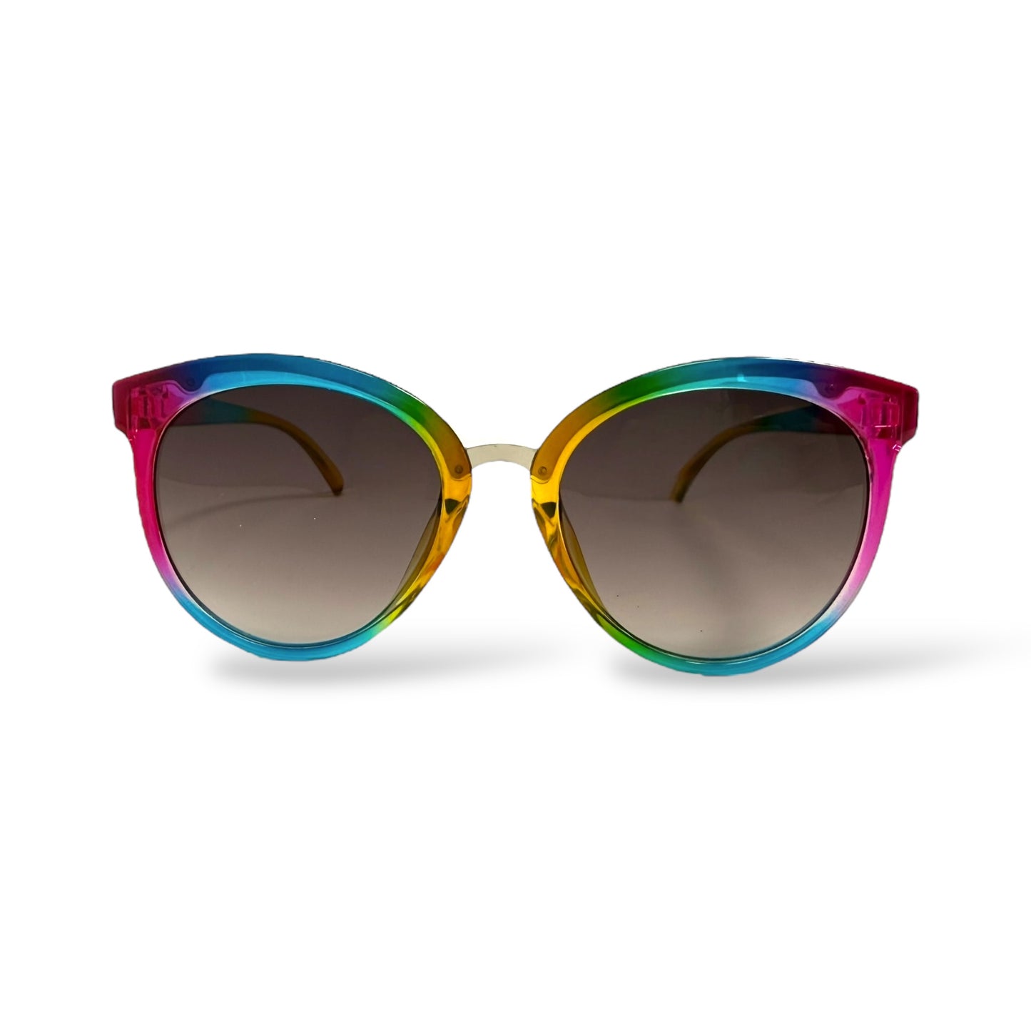Multicolored sunglasses with gradient lenses on a white background
Frame style: round

Frame Color: rainbow frame

Lens Color:&nbsp; black gradient

Measurements: 50 mm - 10 mm - 130 mm

lens technology: 100% UVA/B sun protection
