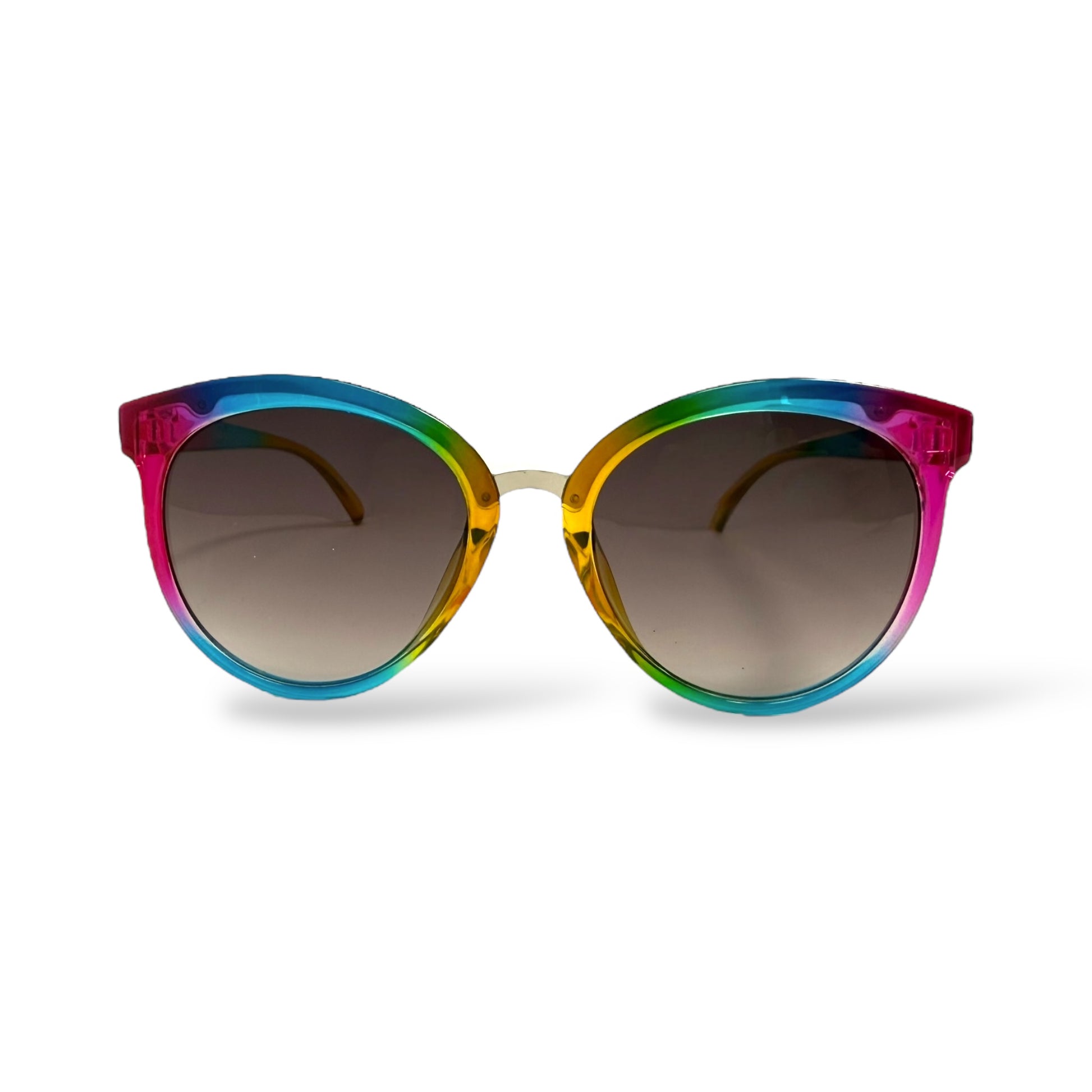 Multicolored sunglasses with gradient lenses on a white background
Frame style: round

Frame Color: rainbow frame

Lens Color:&nbsp; black gradient

Measurements: 50 mm - 10 mm - 130 mm

lens technology: 100% UVA/B sun protection