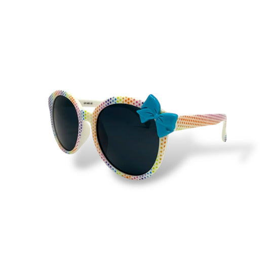 Sunglasses with a colorful frame and blue bow on a white background
Frame style: round&nbsp;

Frame Color: neon pink gradient with bright pink bow

Lens Color:&nbsp; black gradient

Measurements: 47 mm - 8 mm - 120 mm