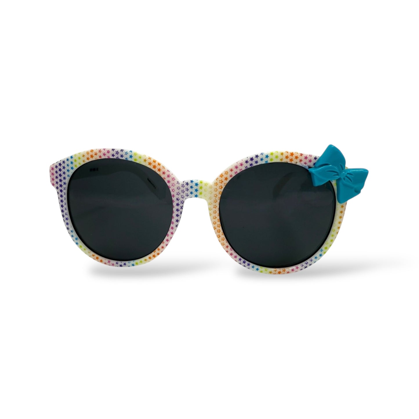 Sunglasses with colorful polka dot frame and blue bow on a white background
Frame style: round&nbsp;

Frame Color: neon pink gradient with bright pink bow

Lens Color:&nbsp; black gradient

Measurements: 47 mm - 8 mm - 120 mm