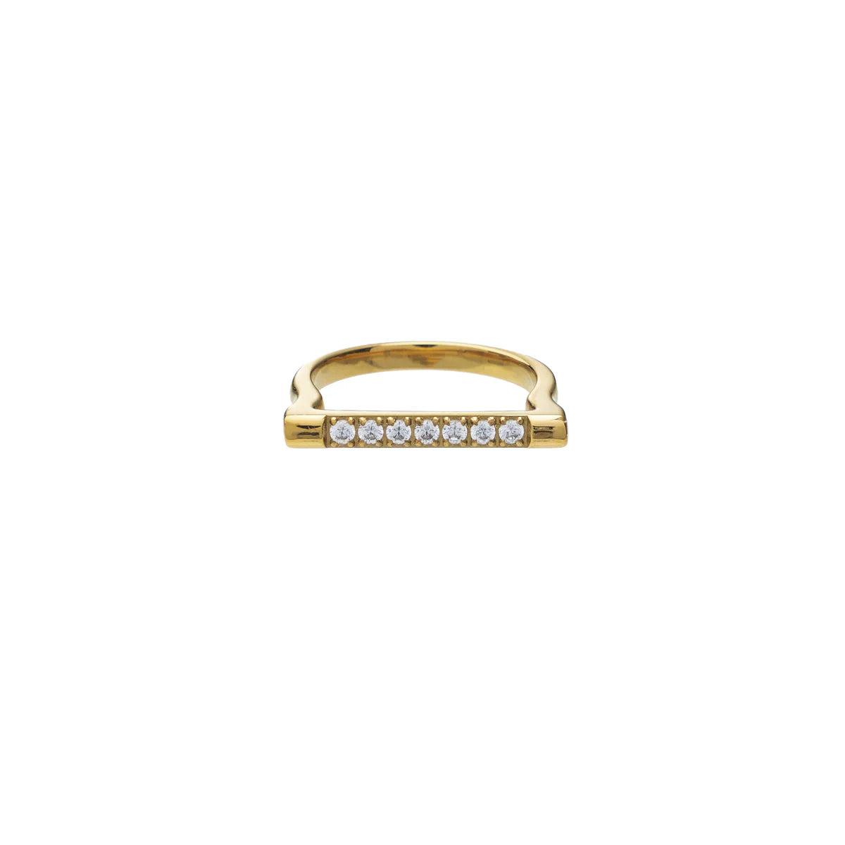Gold ring with small diamonds on a white background