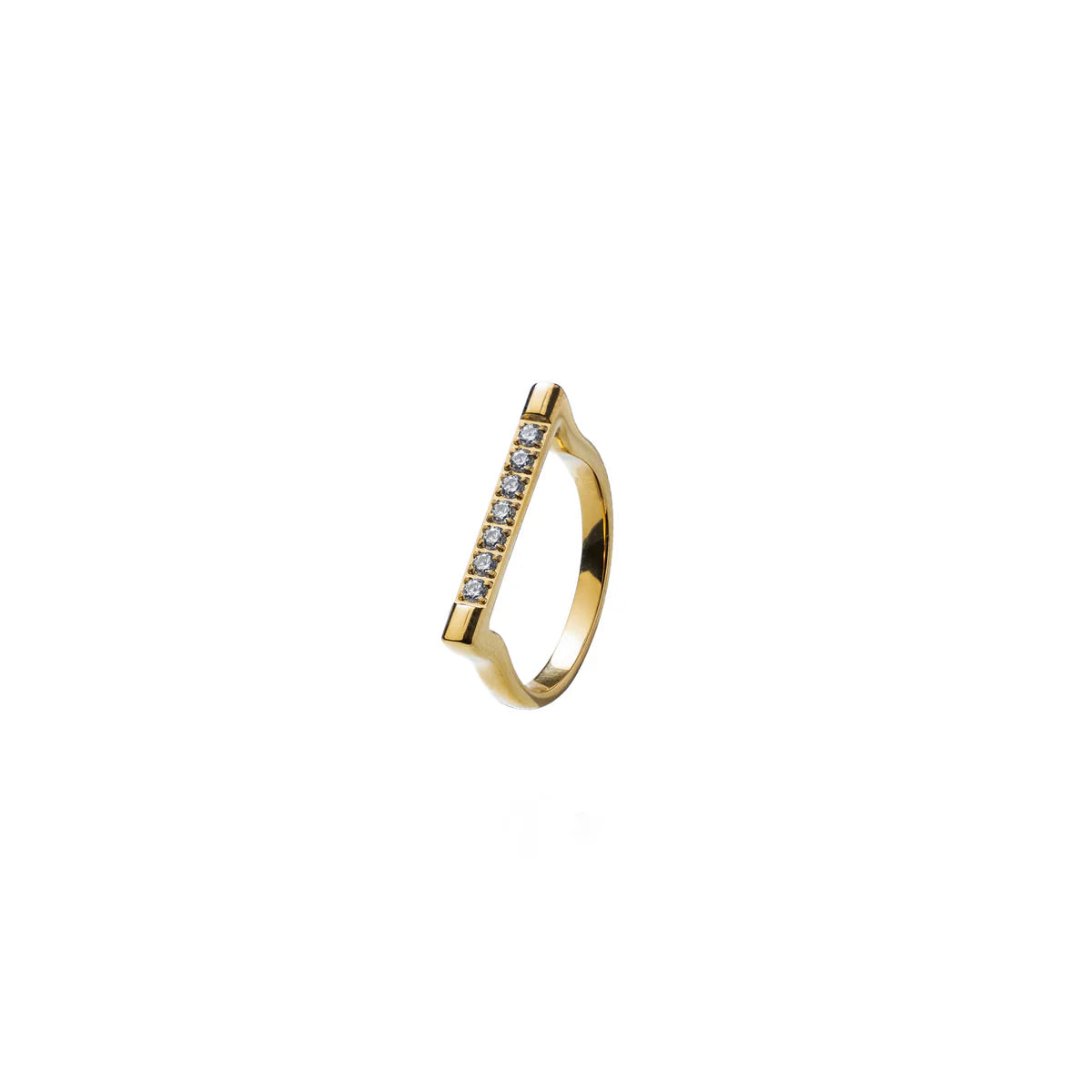 Gold ring with small diamonds on a white background