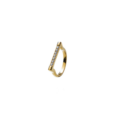 Gold ring with small diamonds on a white background