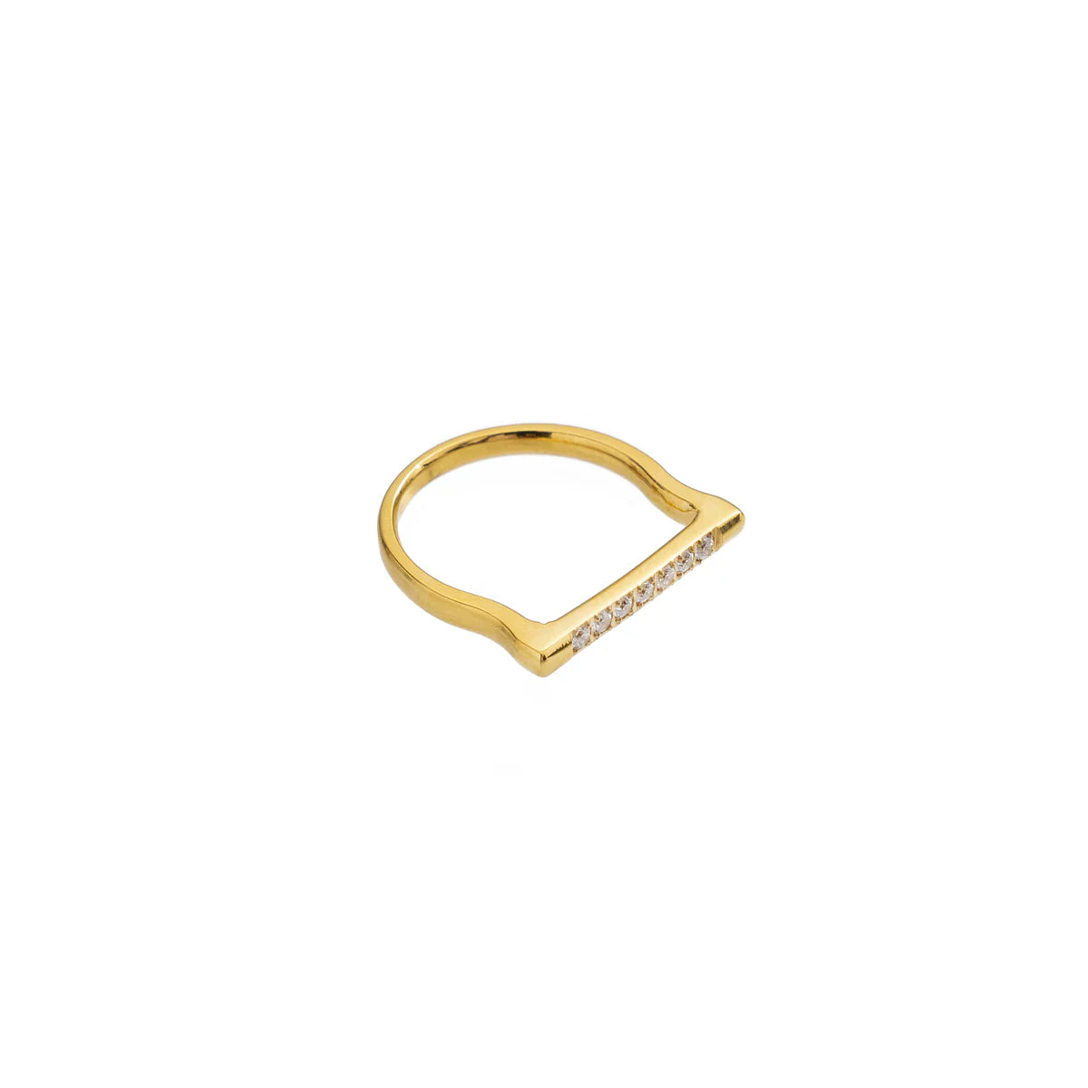 Gold ring with small diamonds on a white background