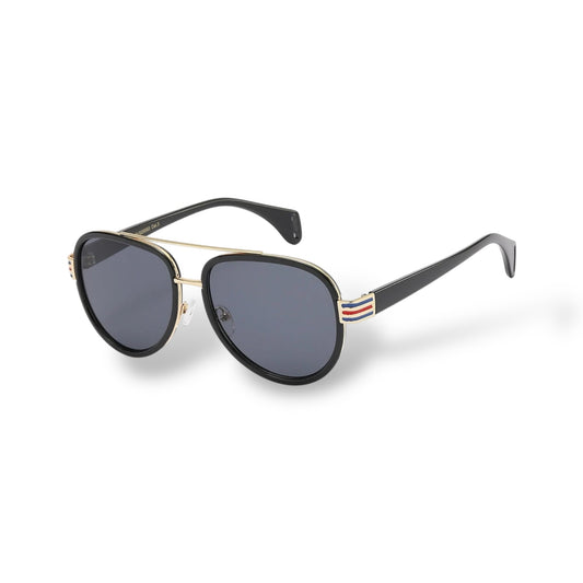 Sunglasses with gold frame and black arms on a white background
Measurements: 55 mm - 20 mm - 136 mm

Style: &nbsp;VG29593