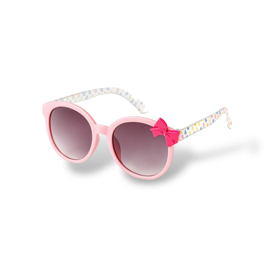 Girls Pink Sunglasses with Bright Pink Bow and Colorful Polka Hearts