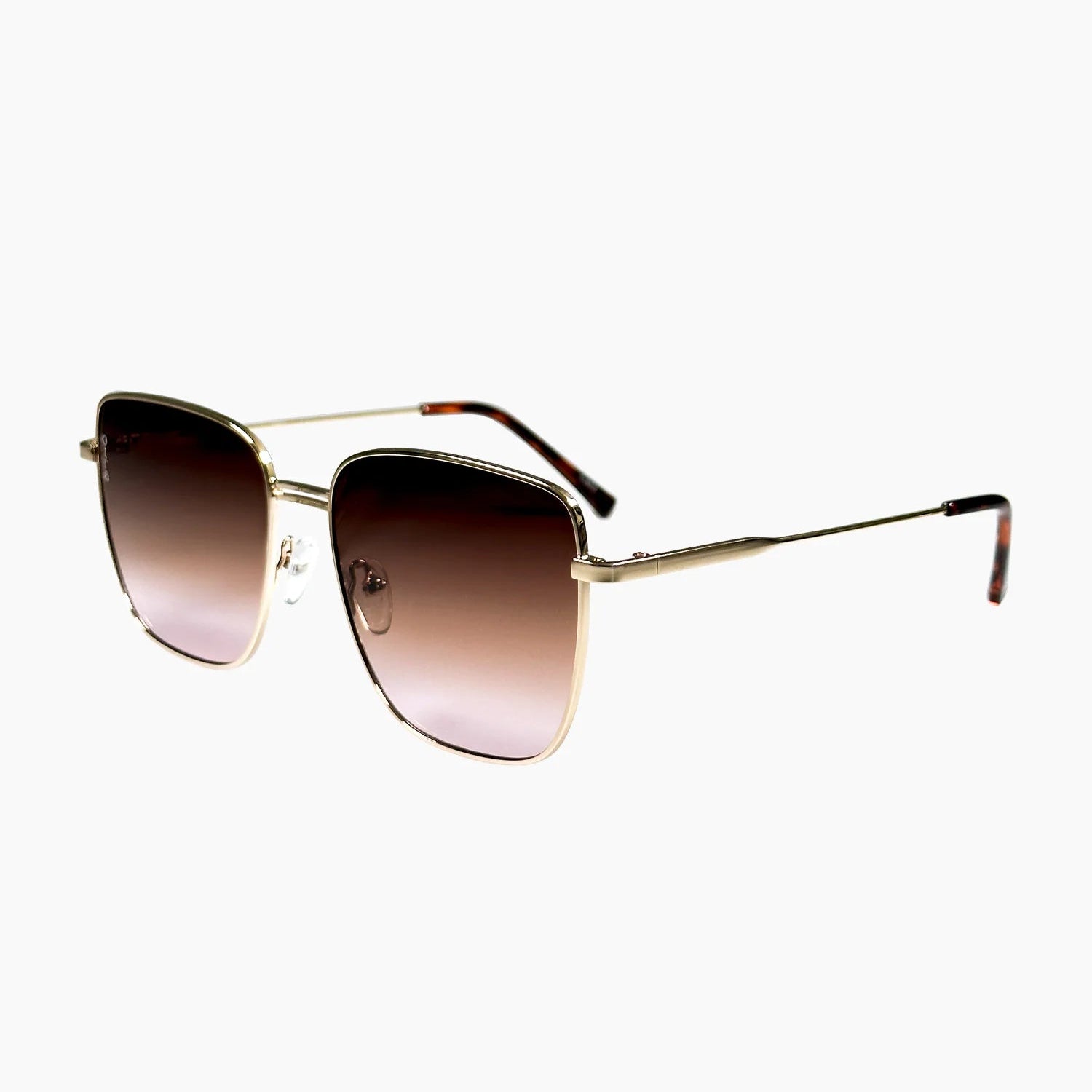 Gold-framed sunglasses with gradient lenses on a white background