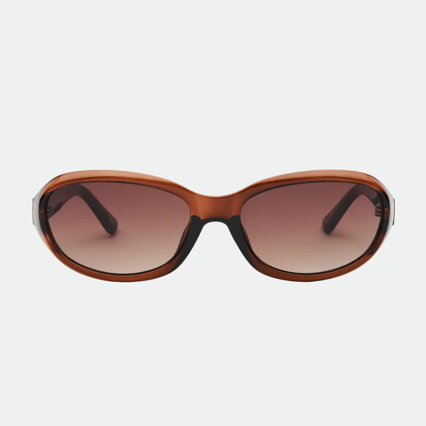 Brown sunglasses with a gradient lens on a white background