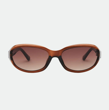 Brown sunglasses with a gradient lens on a white background
