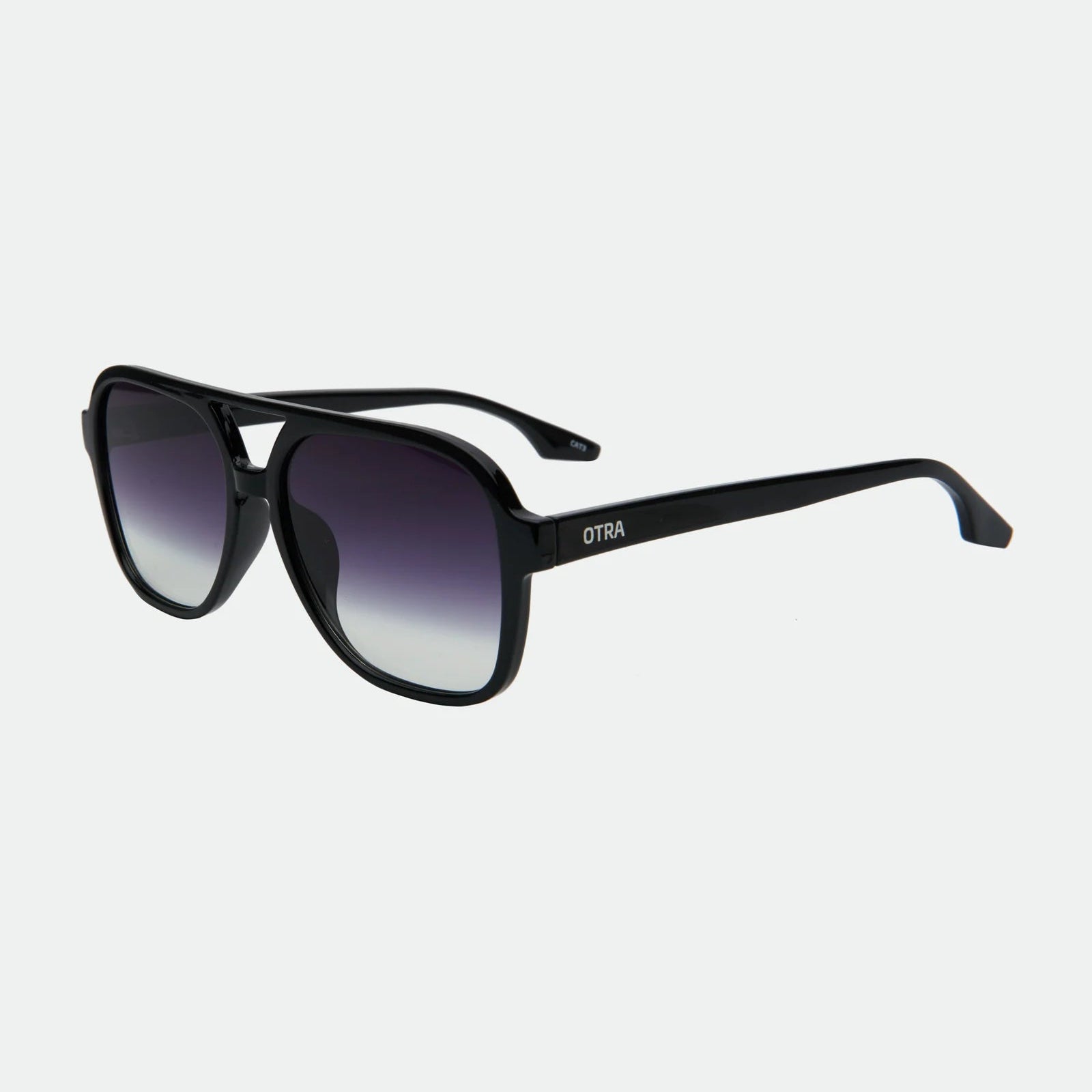 Sunglasses with a pink frame and dark lenses on a white background
