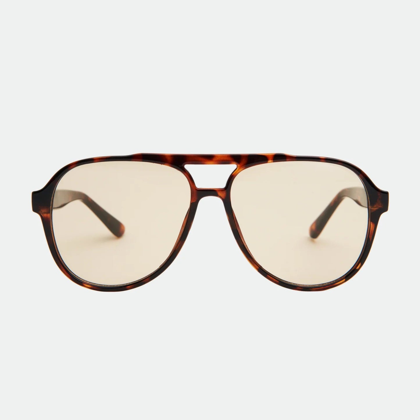 Tortoiseshell aviator glasses on a white background