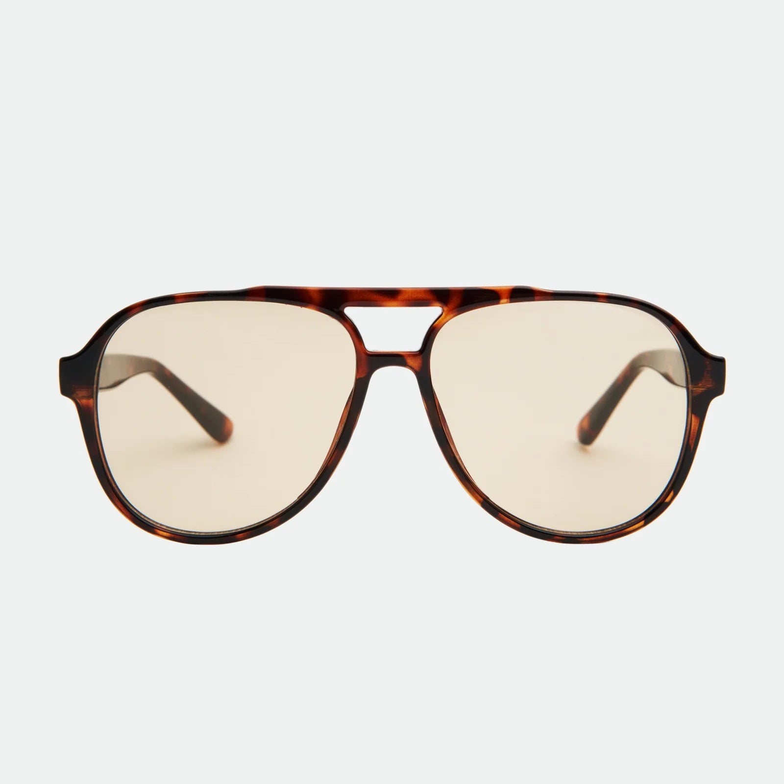 Tortoiseshell aviator glasses on a white background