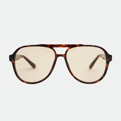 Tortoiseshell aviator glasses on a white background