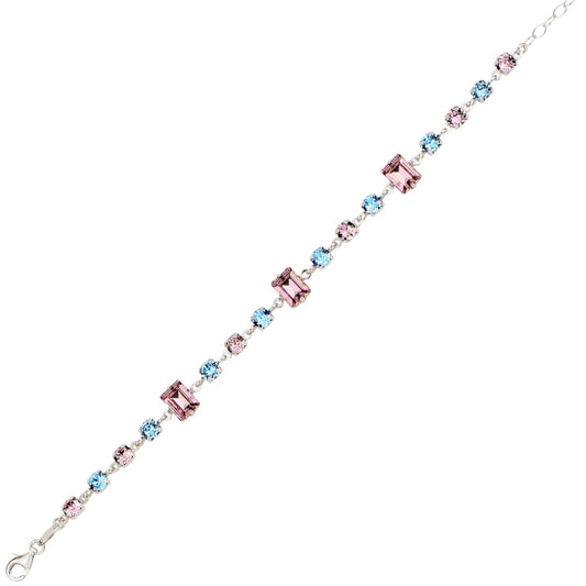 Bracelet with pink and blue swarovski crystals on a white background