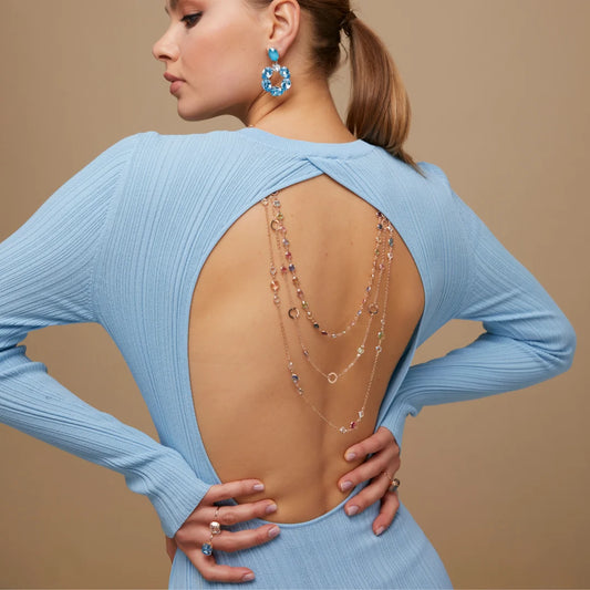 Maestro Italy Pera Hoop Earrings Sterling Silver, Rhodium Plated with Aquamarine Swarovski Crystals