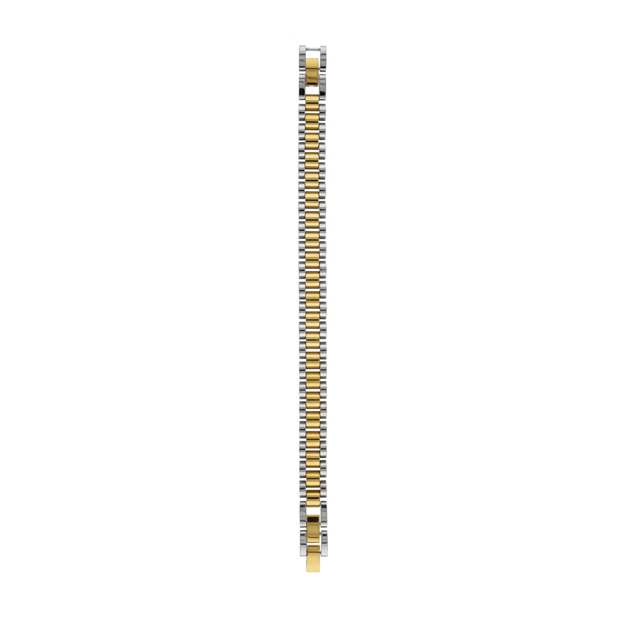 Gold and silver watch band on a white background