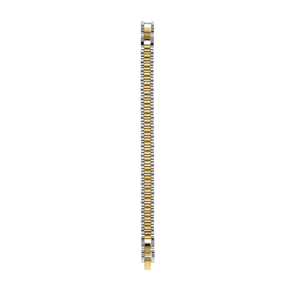 Gold and silver watch band on a white background